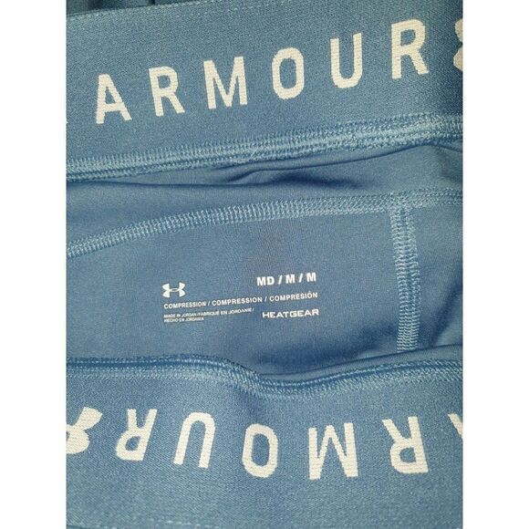 Under Armour Women's HeatGear Cropped Compression Leggings Blue White Med NWOT - Picture 5 of 6